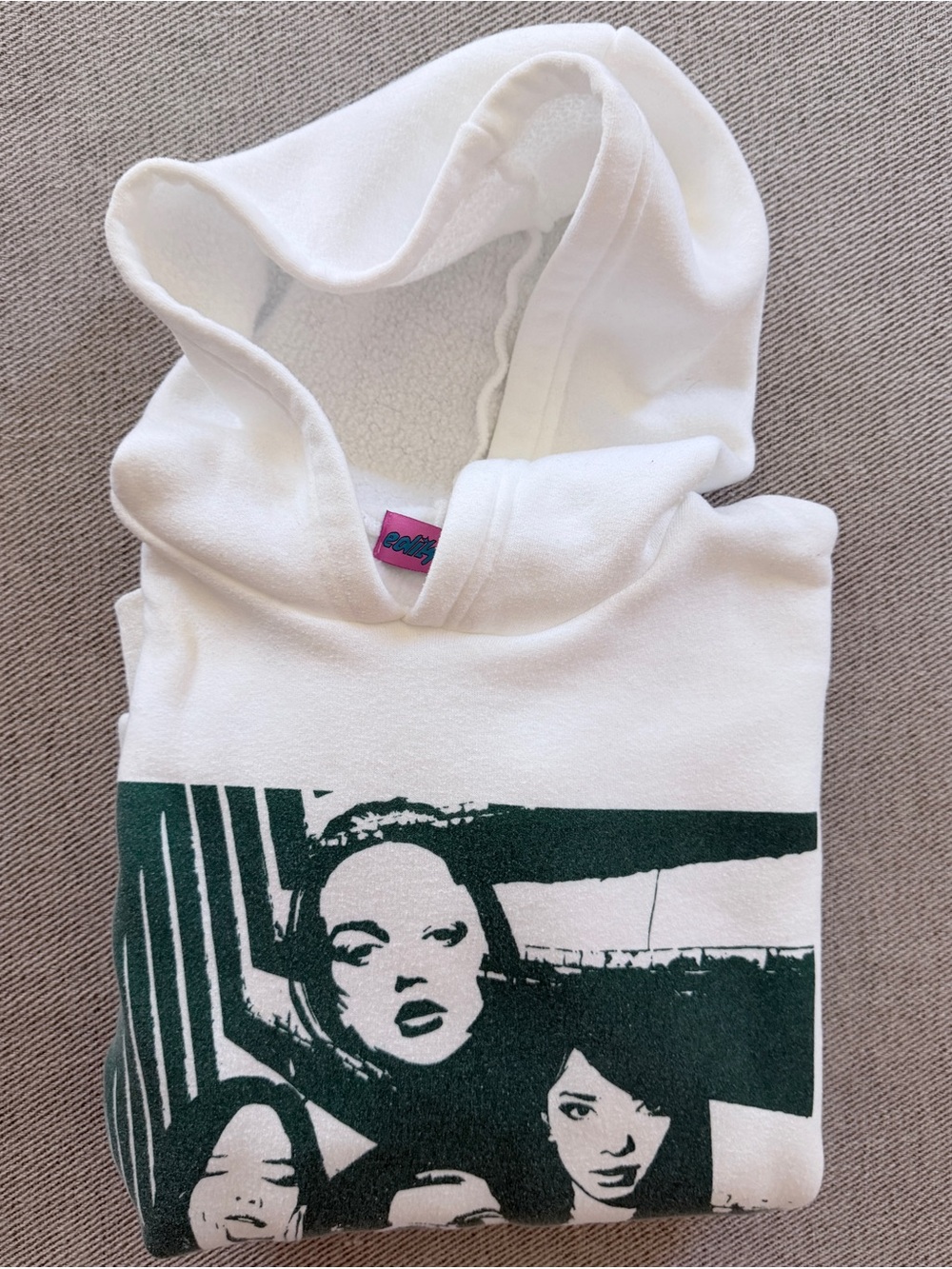 Edikted Mono Print Pop Art Hoodie in White and Green.